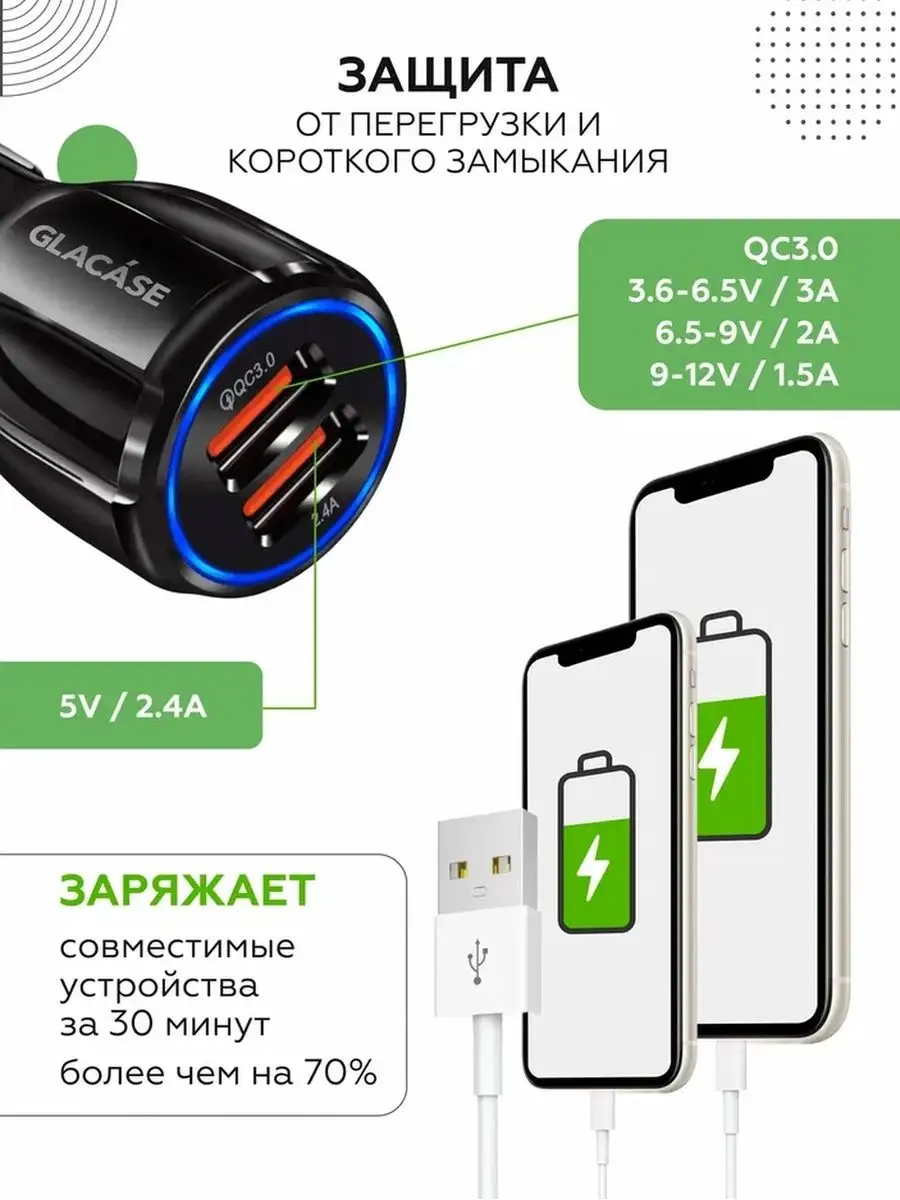 Glacase Авто зарядное устройство 2 USB QC3.0