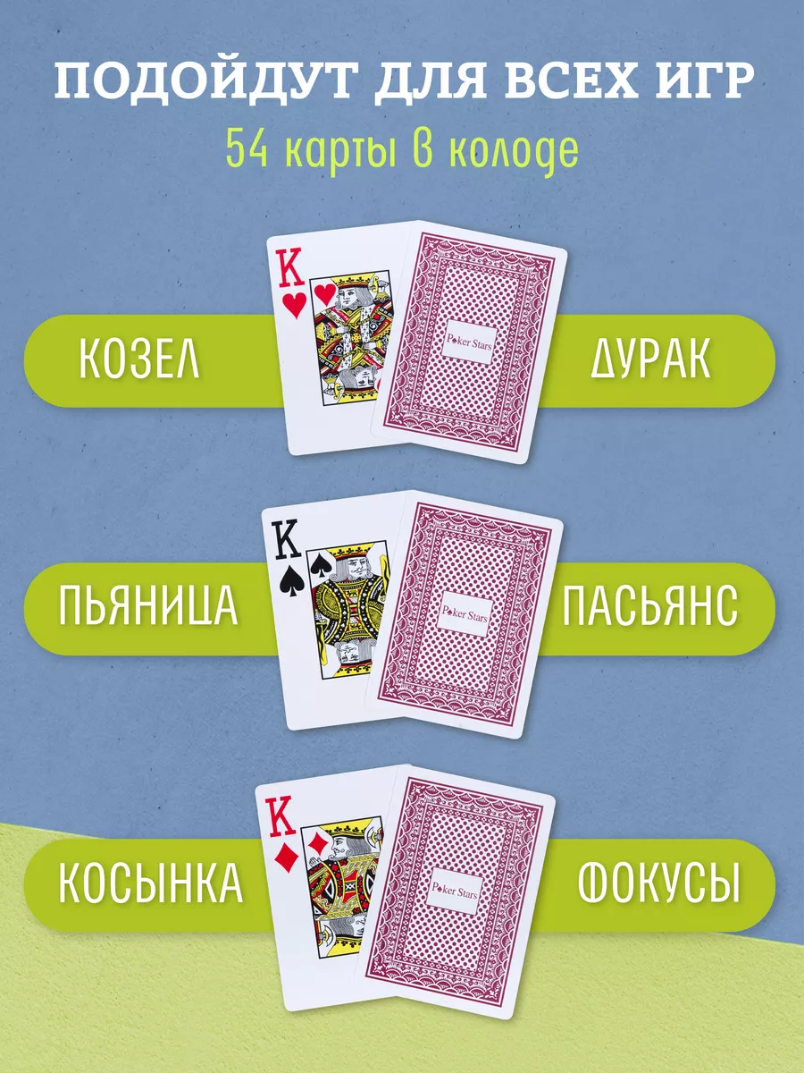 Игральные карты Poker 2 колоды, синяя и красная Stars купить по цене 11,98  р. в интернет-магазине Wildberries в Беларуси | 72498305