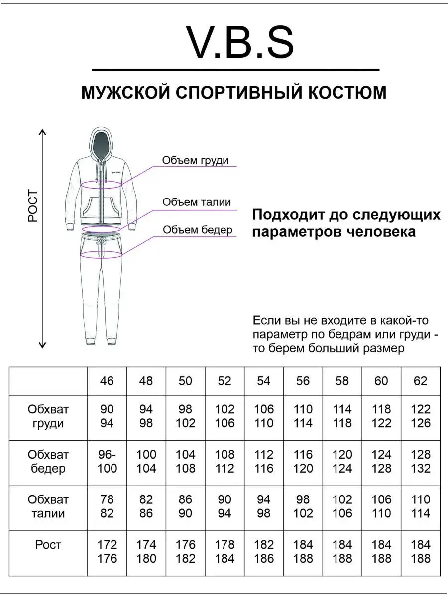 Размеры спортивного костюма мужского