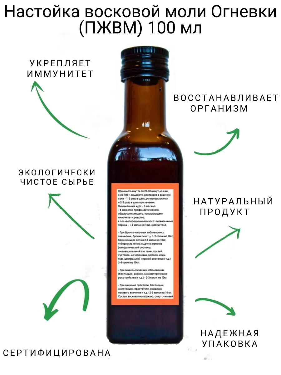 Настойка восковой моли Огневки пчелиной (ПЖВМ) 100 мл Долголетов купить по  цене 0 сум в интернет-магазине Wildberries в Узбекистане | 73573249