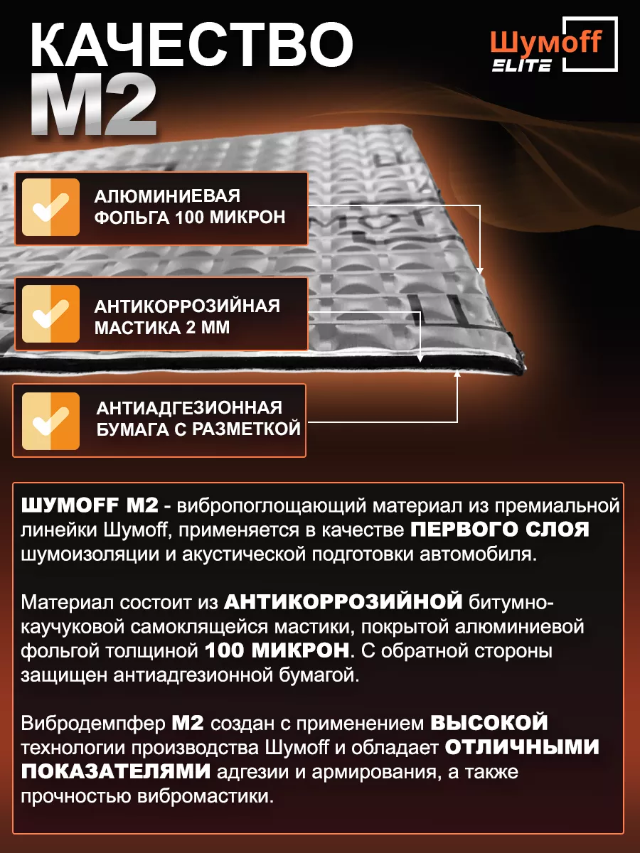 Виброизоляция и шумоизоляция для автомобиля М2, 2мм. - 10л