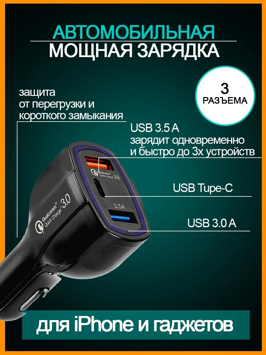 Shop Haip Автомобильное зарядное устройство Type-C и USB