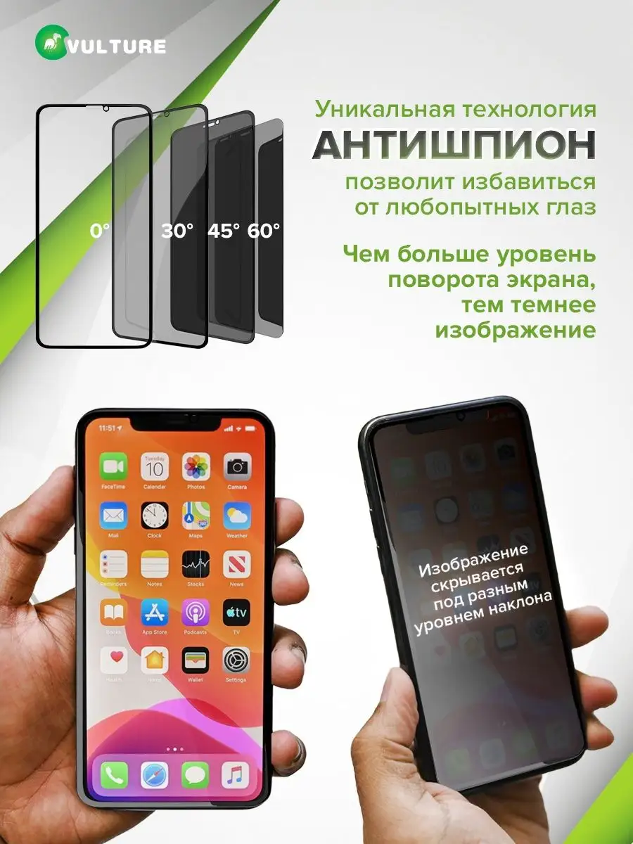 VULTURE Защитное стекло на iPhone 11 и XR антишпион