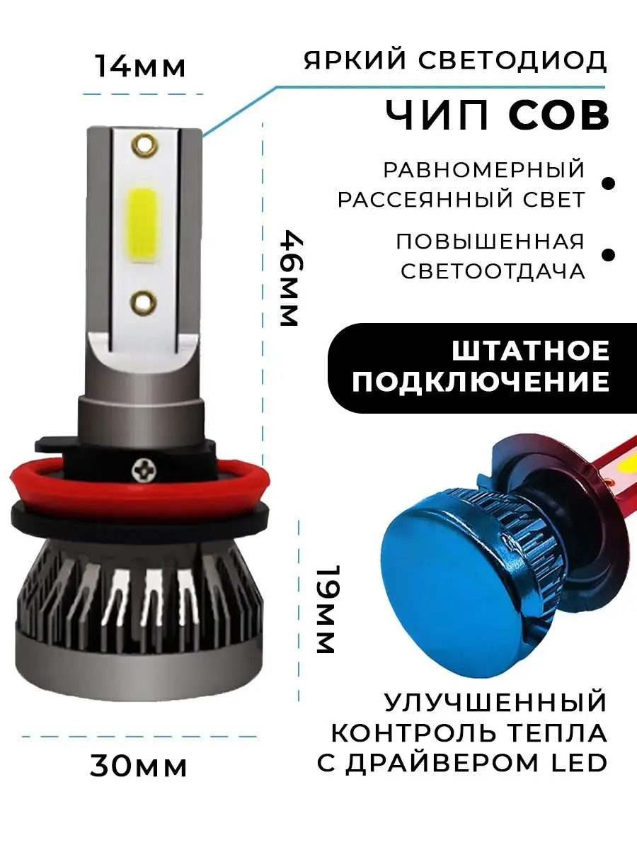 HeroDigital Лед лампы Mini Led H11 лампочки светодиодные дхо птф