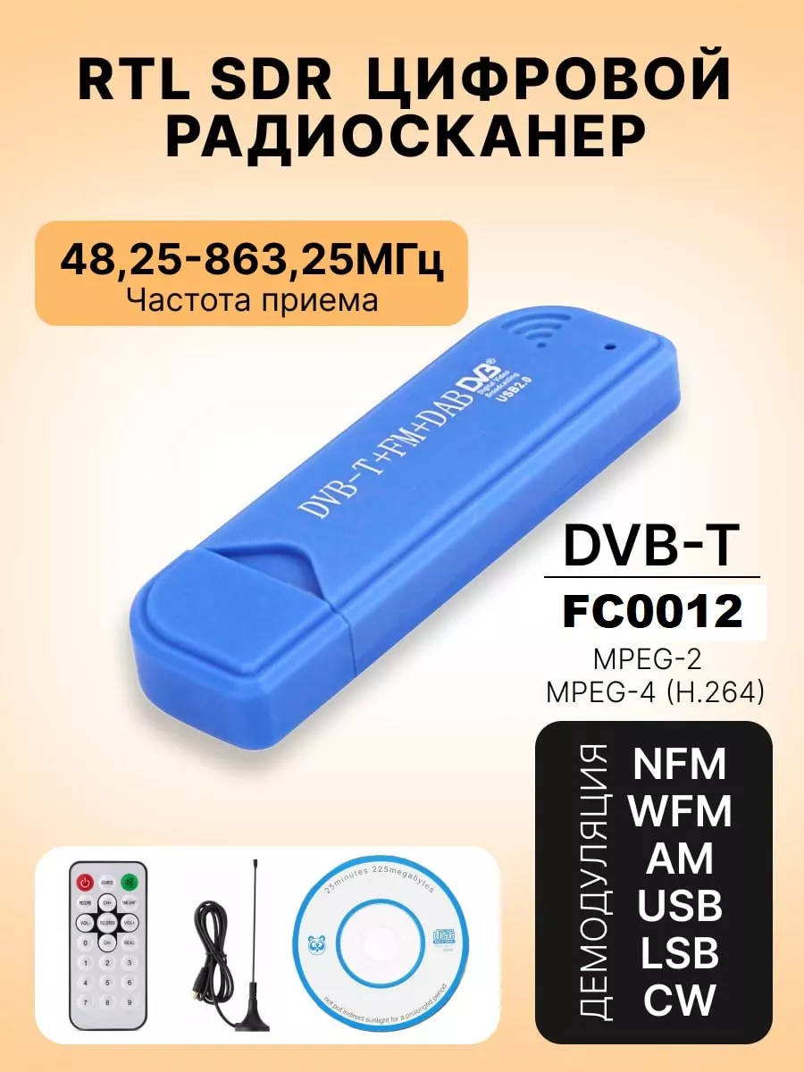 RTL SDR цифровой радиосканер (приемник) FC0012 Кабанчик24 купить по цене 1  656 ₽ в интернет-магазине Wildberries | 85987006