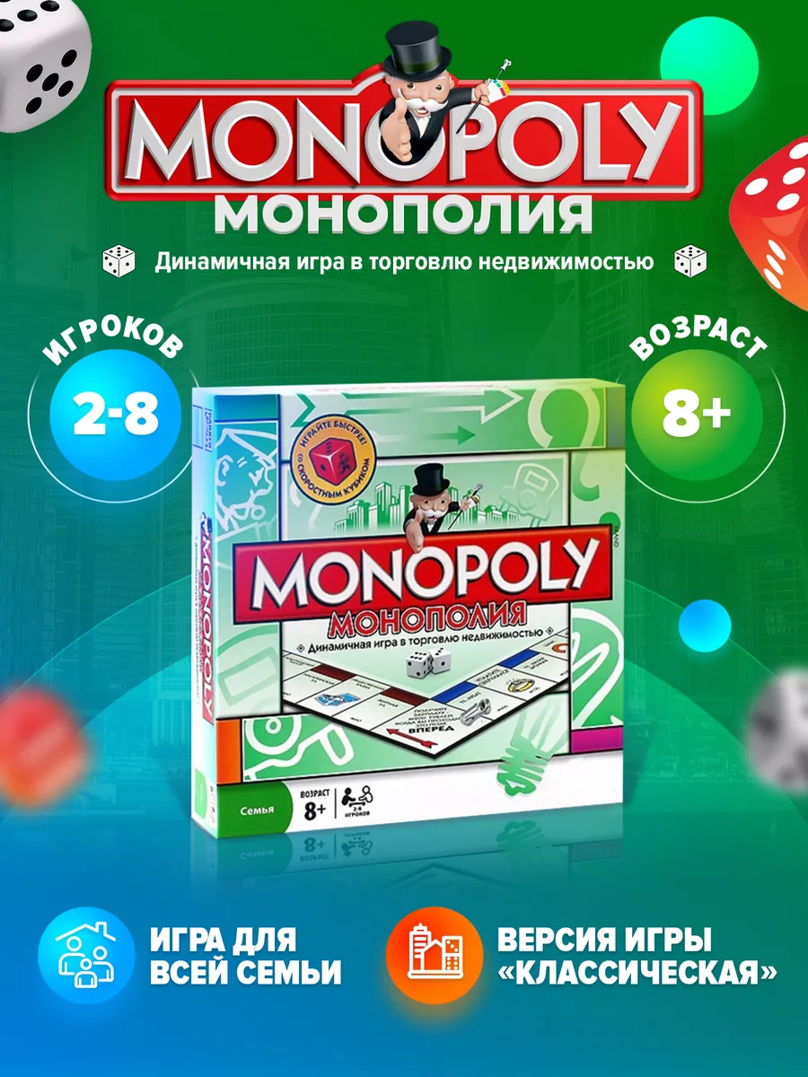 Монополия классическая настольная игра для всей семьи MONOPOLY купить по  цене 1 294 ₽ в интернет-магазине Wildberries | 92042367