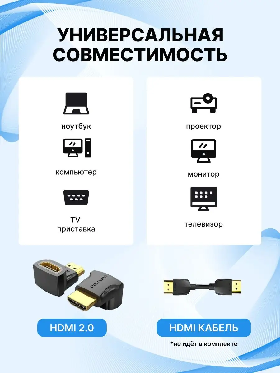 Угловой адаптер HDMI v2.0 к телевизору, 90° вниз Vention купить по цене 347  ₽ в интернет-магазине Wildberries | 96571298