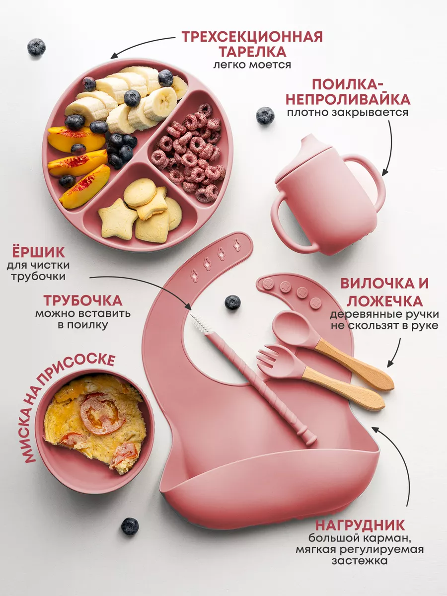 Набор детской посуды для кормления силиконовый для малышей NIKI CHILD  купить по цене 1 152 ₽ в интернет-магазине Wildberries | 97155456