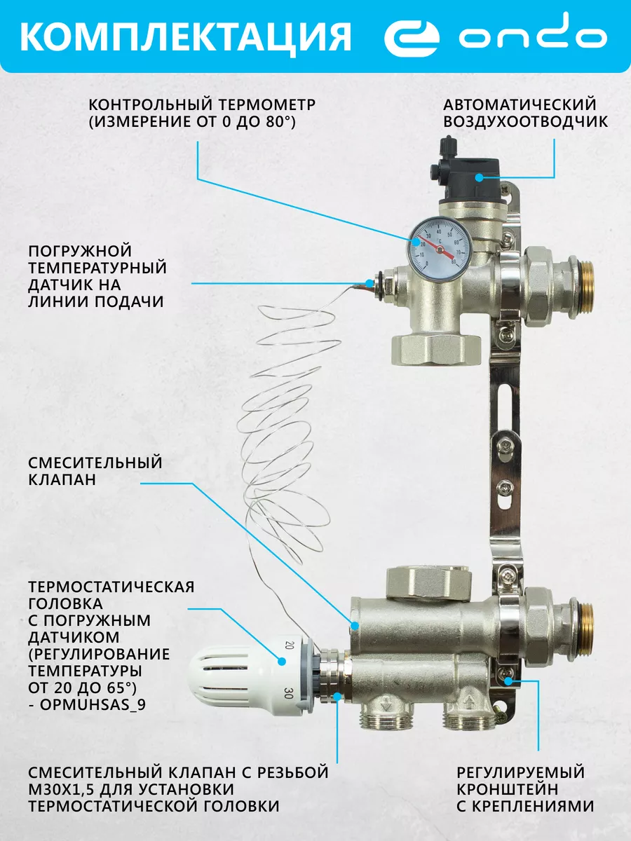 Насосно-смесительный узел для систем отопления ONDO купить по цене 253,64  р. в интернет-магазине Wildberries в Беларуси | 97831431